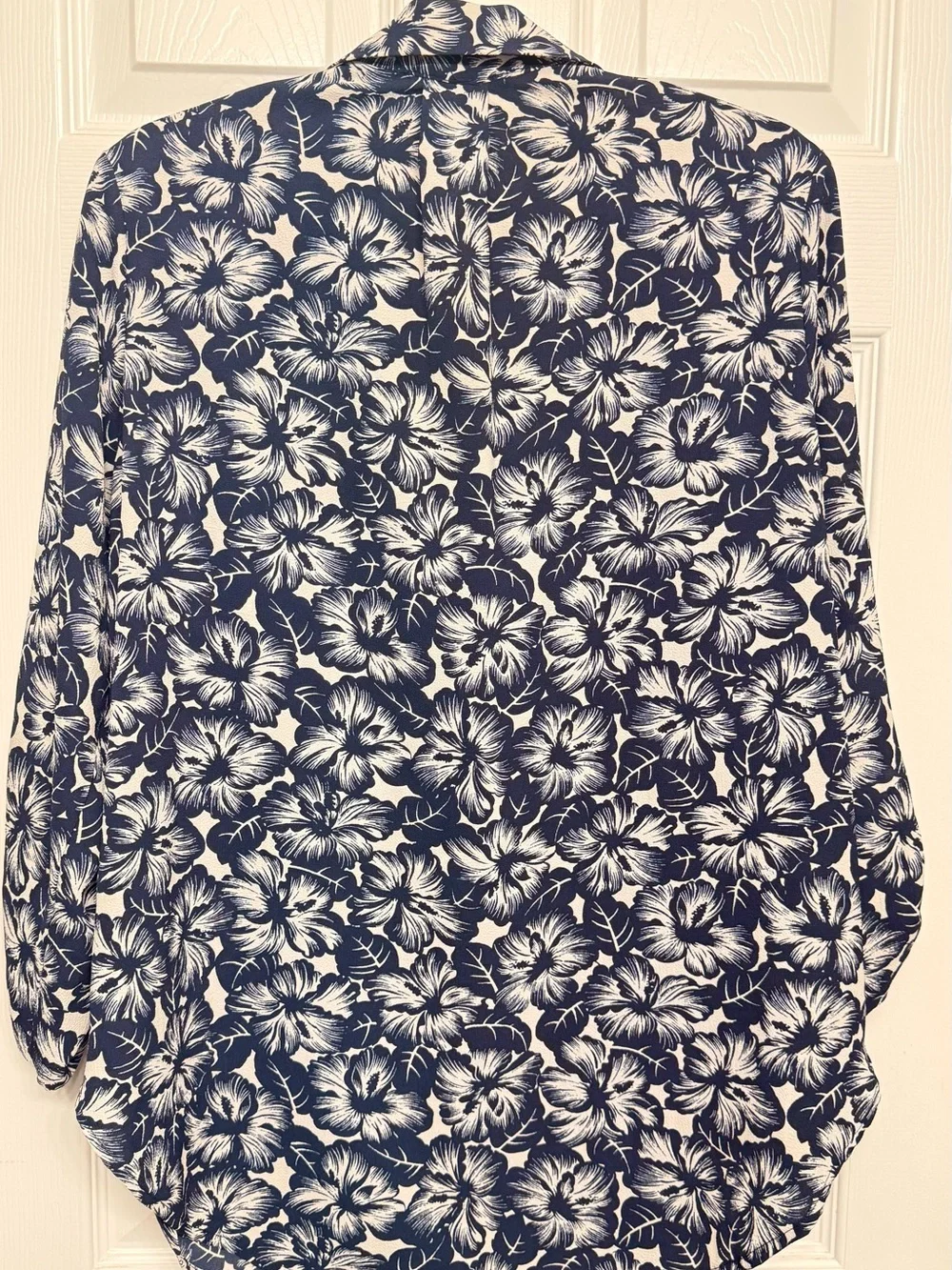 Michael Kors Navy and White Floral Zip-Front Shirt